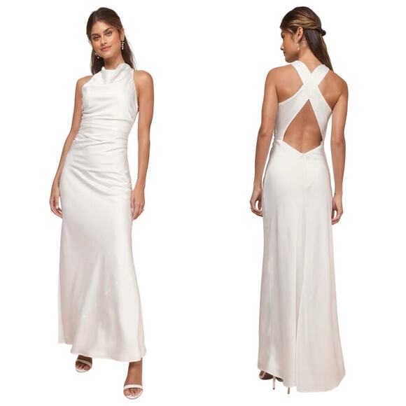 Lulus Effortlessly Sensational White Satin Backless Maxi Dress size XXS NWT - Picture 7 of 9